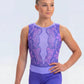 Purple Mosaic Sleeveless Gymnastics Leotard with Matching Shorts