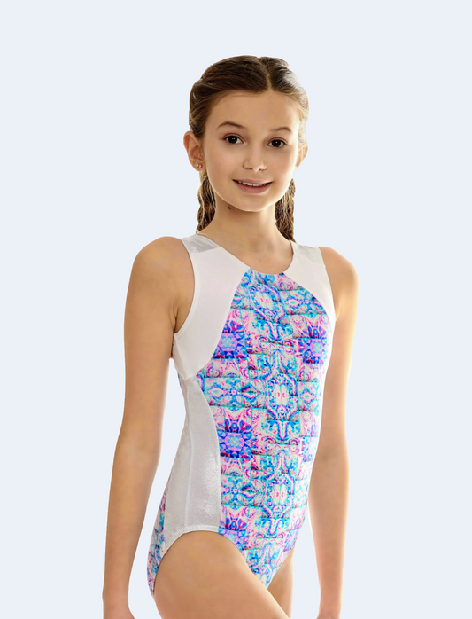 Mosaic Art Gymnastic Leotard For Girls with Silver Mystique #501