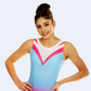Ombre Open-Back Gymnastic Leotard With Swirling Effect In Blue and Fuchsia #677