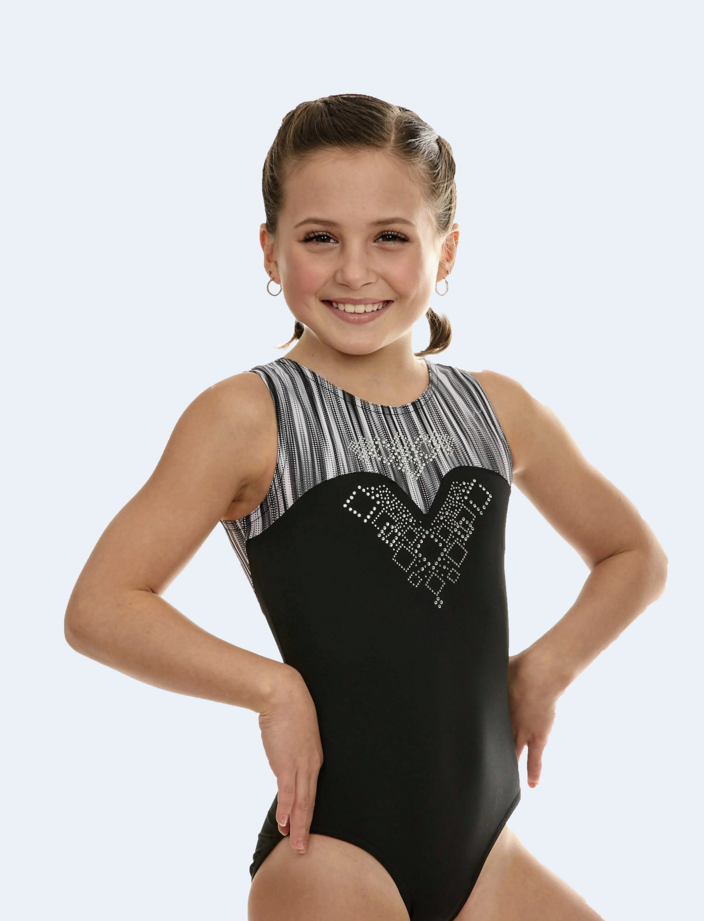 Black and White Abstract Vertical Lines Gymnastics Girls Leotard #532B