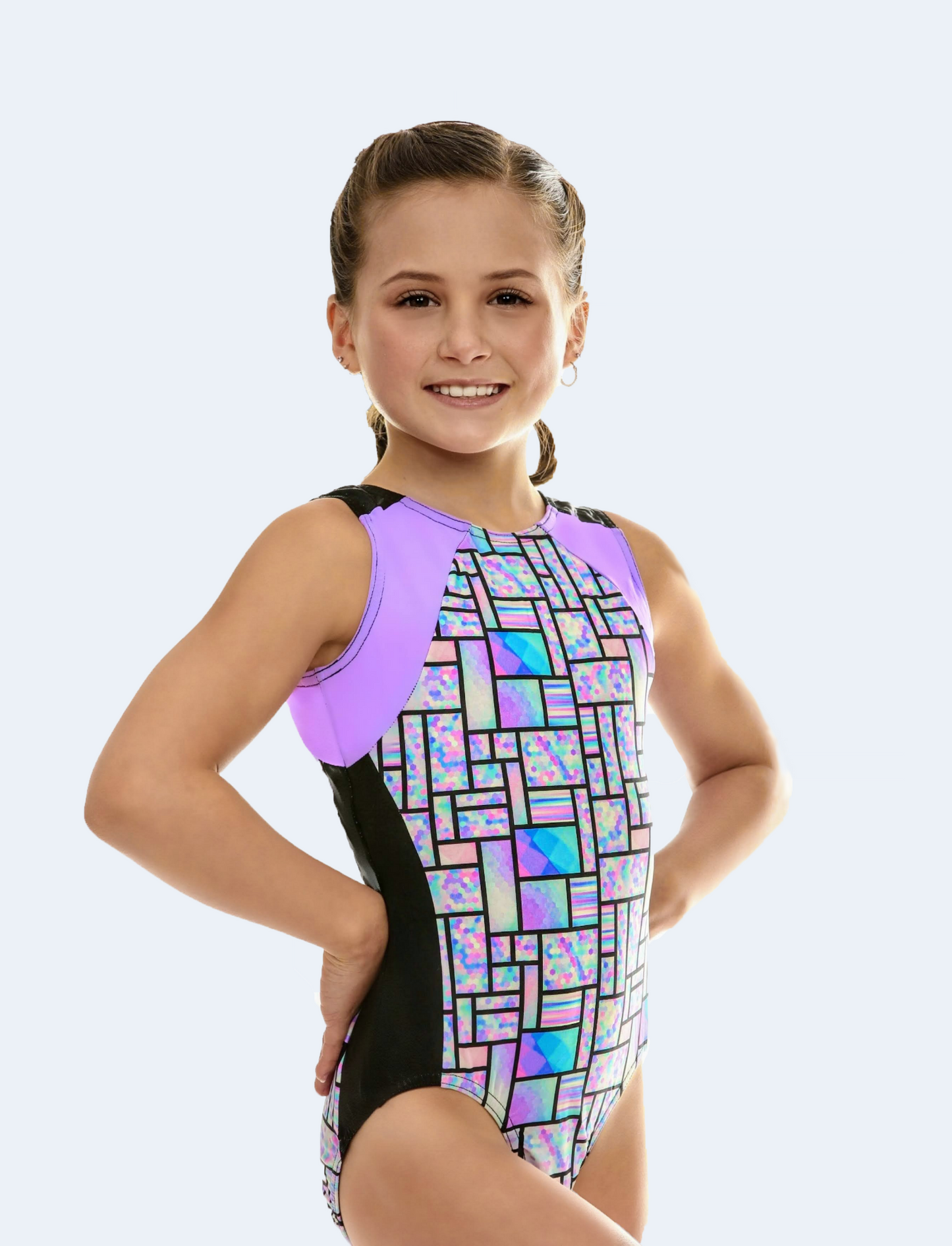 Geometric Abstract Multicolored with Black Mystique Gymnastics Leotard #325