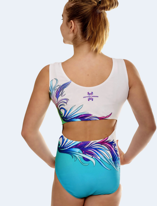 Sublimated Open Back Gymnastic Leotard with Crystals #506