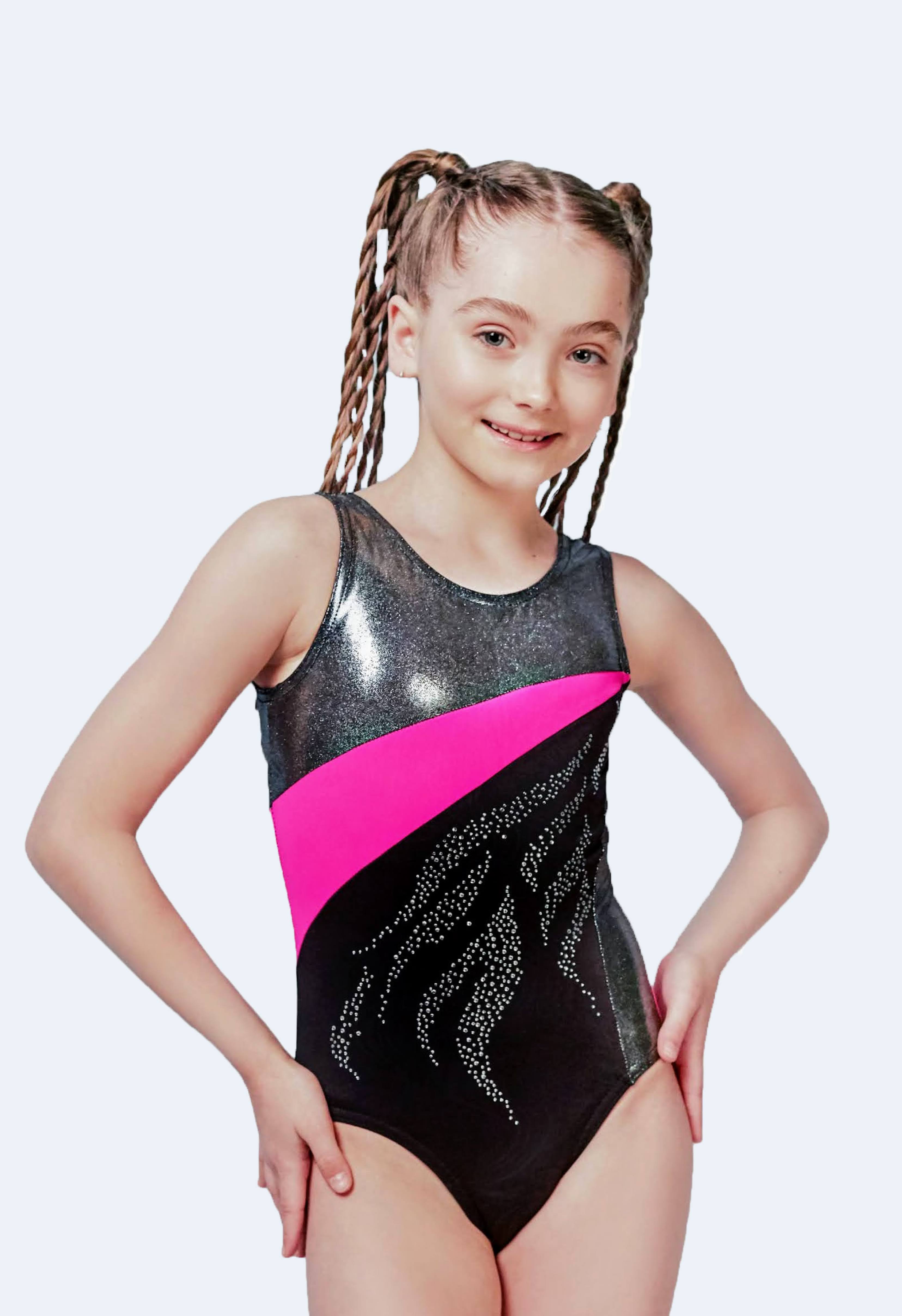 Crystallized Gymnastic Leotard With Stiped Sides For Girls #289