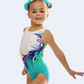 Elegant Teal and White Girls Gymnastic Leotard with Asymmetrical Ombre Design #505