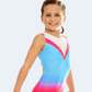 Ombre Open-Back Gymnastic Leotard With Swirling Effect In Blue and Fuchsia #677