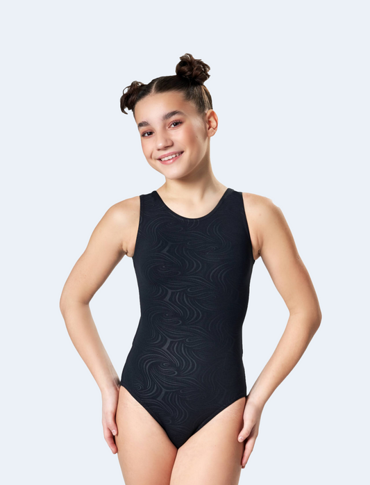 Black Print with Open Back Workout Leotard #933