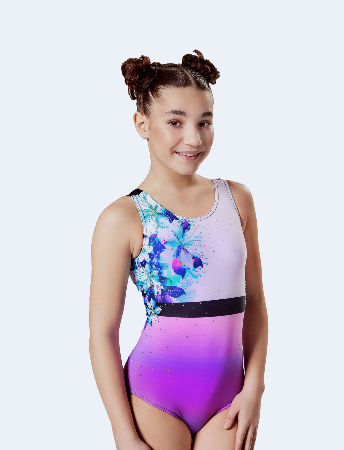 Spring Flowers with Crystal Bow, Gymnastics Leotard  #655