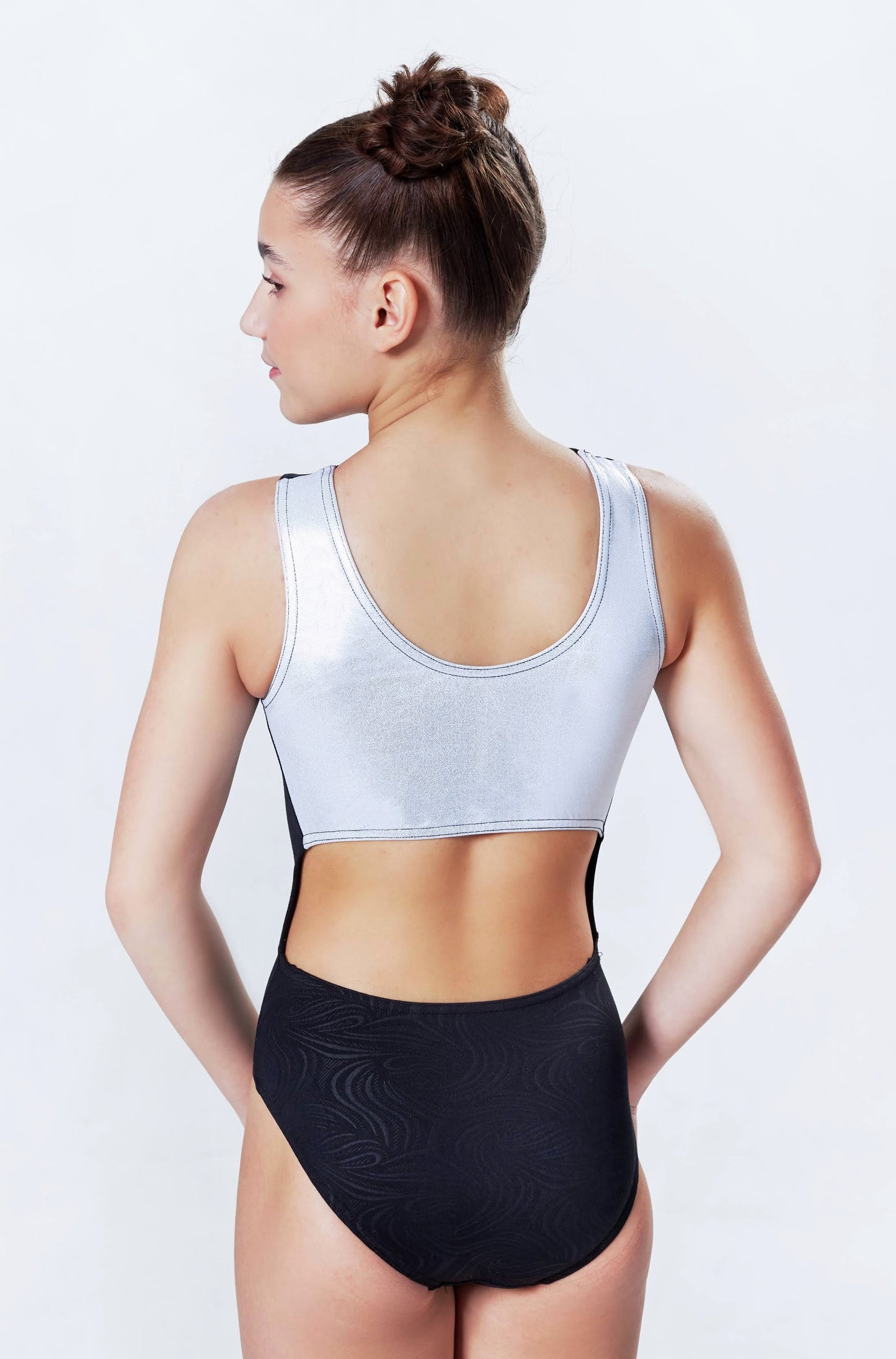 Black Print with Open Back Workout Leotard #933