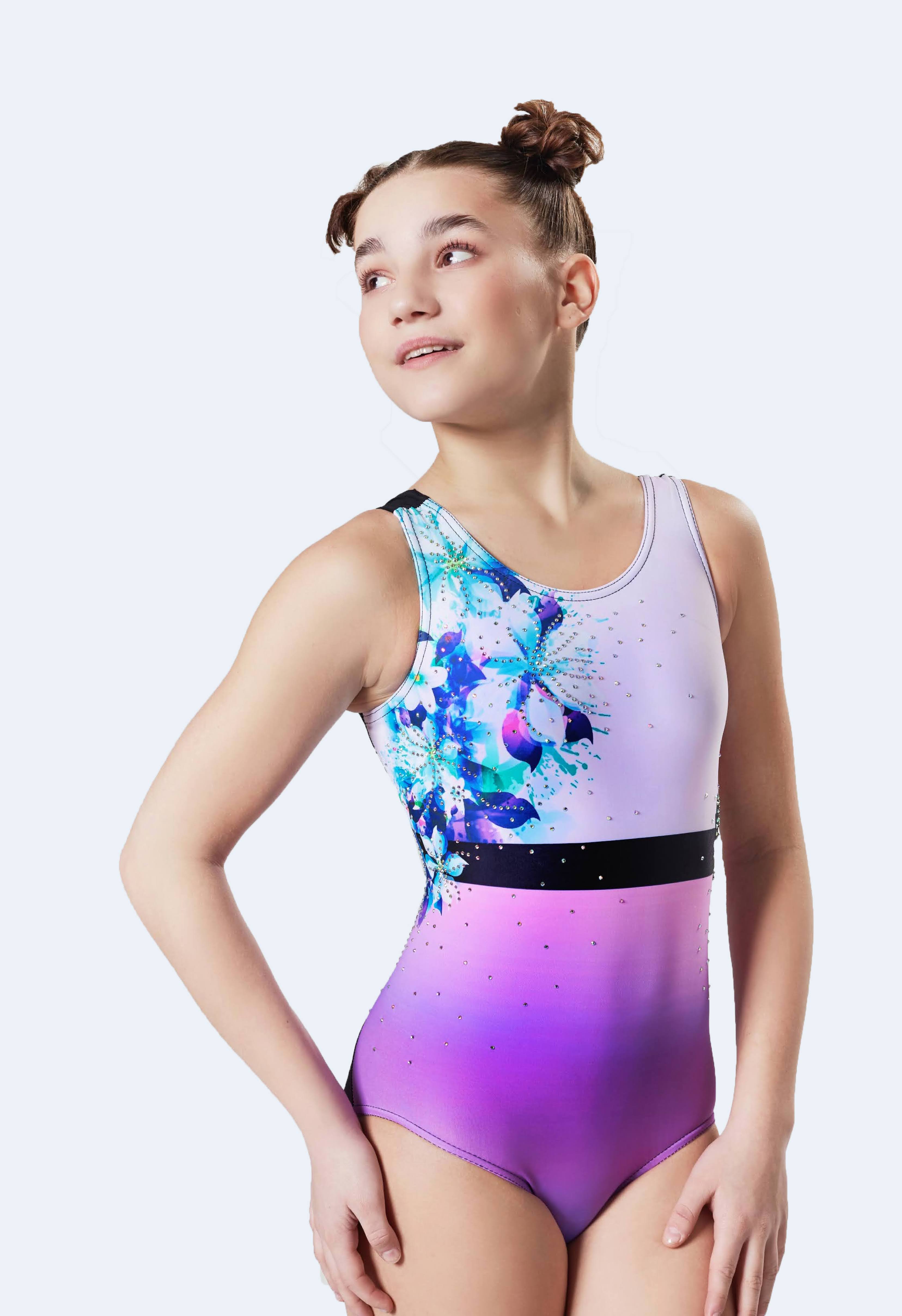 Spring Flowers with Crystal Bow Gymnastics Leotard 655 United All Around