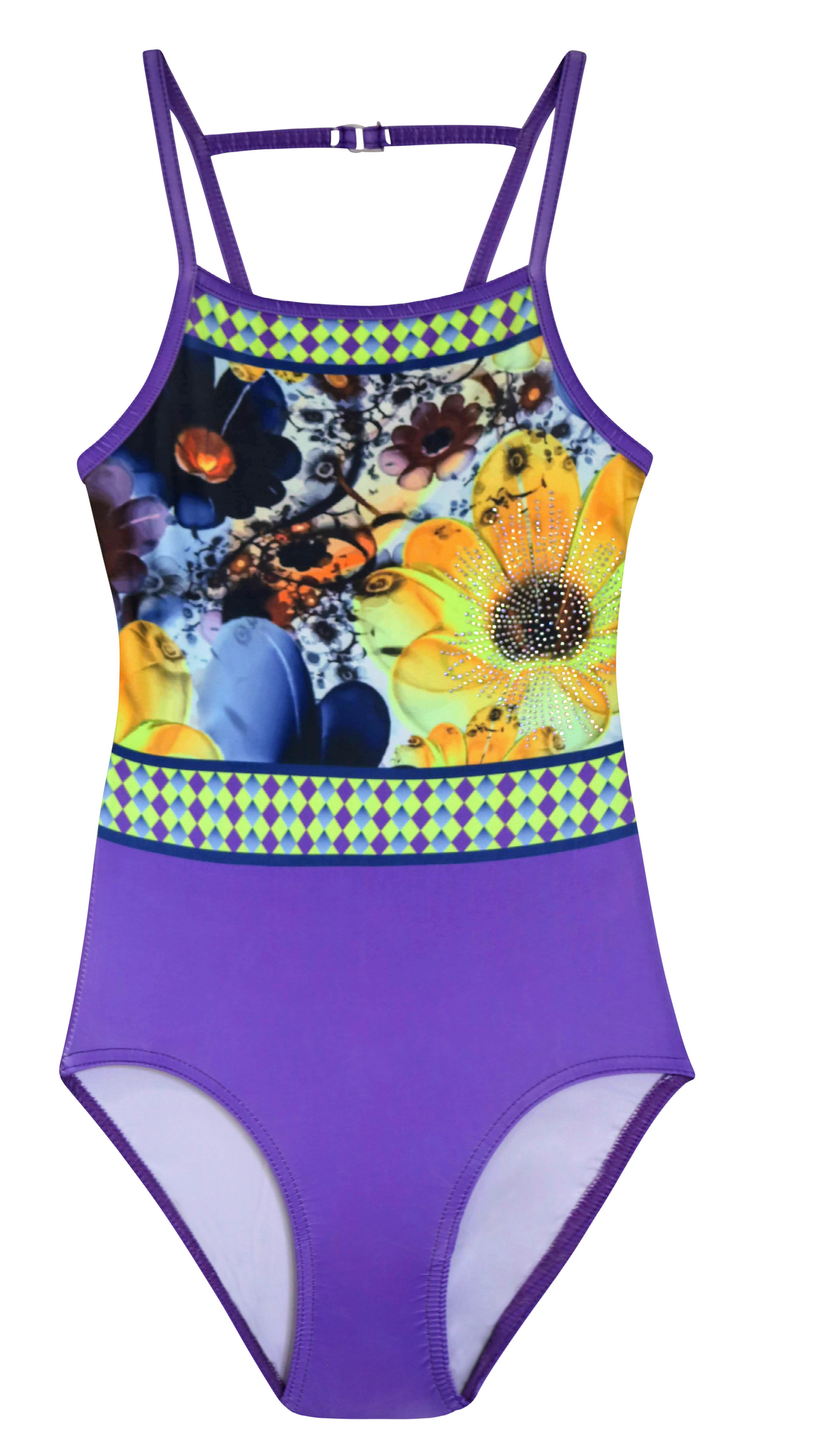 Workout Gymnastics Leotards Purple with Yellow Flowers #344