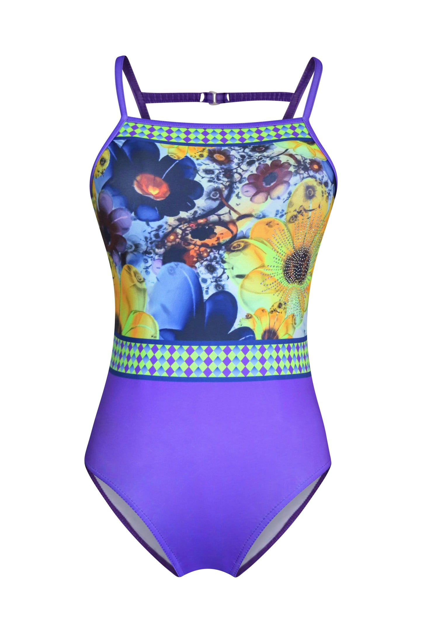 Workout Gymnastics Leotards Purple with Yellow Flowers #344